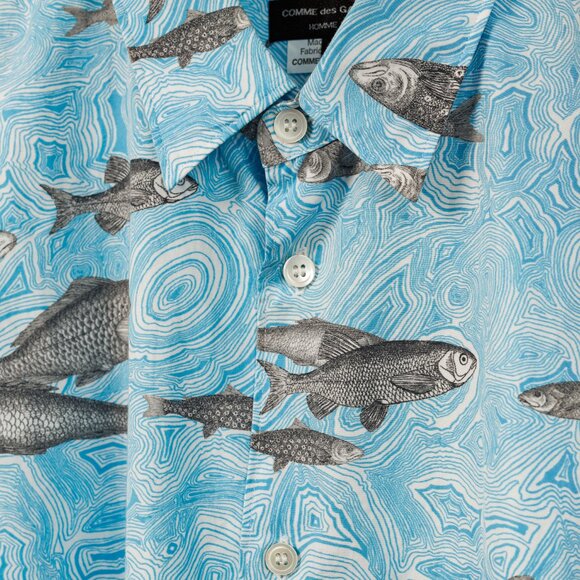 Comme des Garcons Homme Plus SS/17 Blue Fish-Print Cotton Shirt - Picture 8 of 11